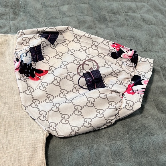 Minnie Mouse Sweater with Purses, Tan, Faux Scarf, Puff Sleeve, Size S or XS - Picture 4 of 8